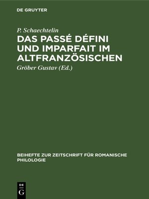 cover image of Das Passé défini und Imparfait im Altfranzösischen